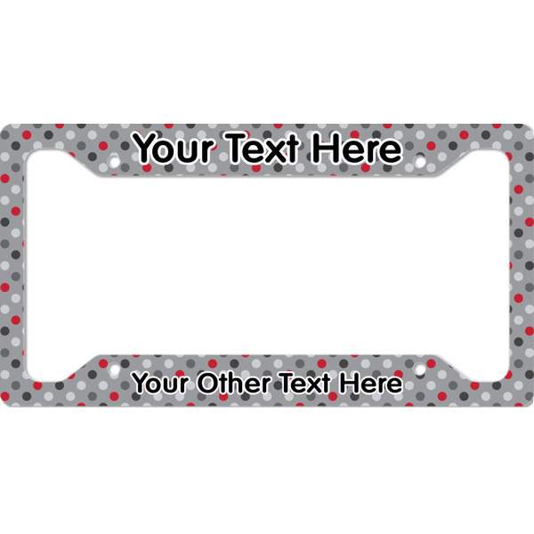 Custom Red & Gray Polka Dots License Plate Frame - Style A (Personalized)