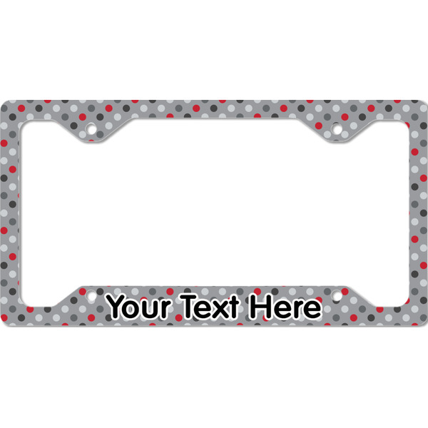Custom Red & Gray Polka Dots License Plate Frame - Style C (Personalized)