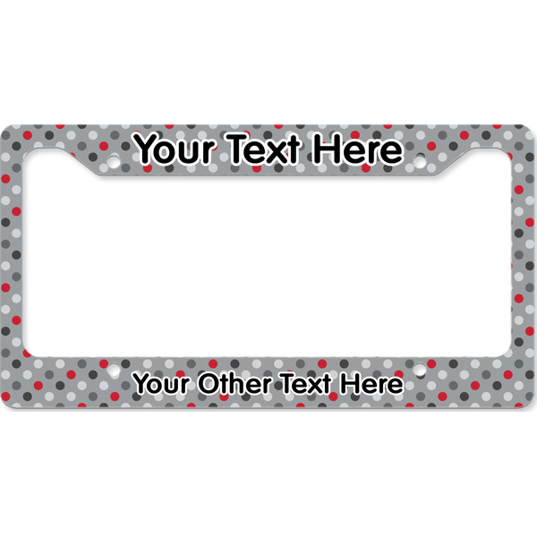 Custom Red & Gray Polka Dots License Plate Frame - Style B (Personalized)
