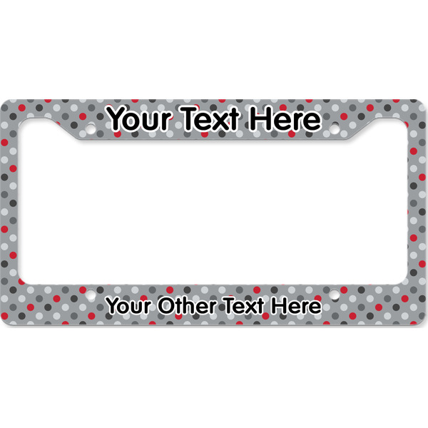 Red & Gray Polka Dots License Plate Frame Wide