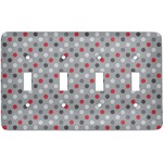 Red & Gray Polka Dots Light Switch Cover (4 Toggle Plate)