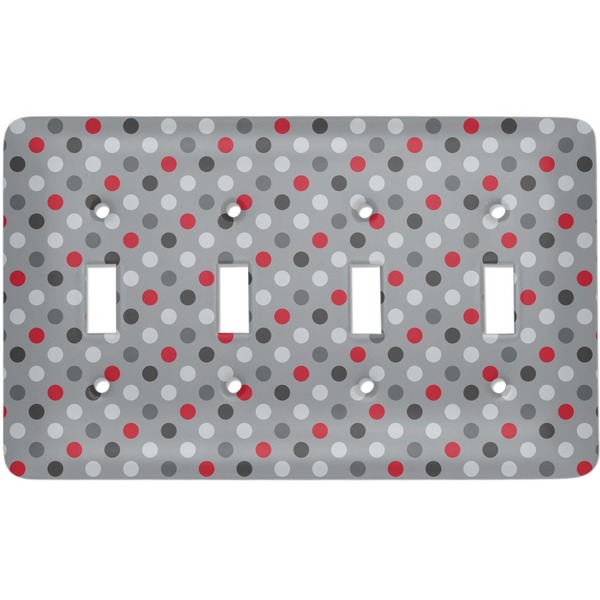 Custom Red & Gray Polka Dots Light Switch Cover (4 Toggle Plate)