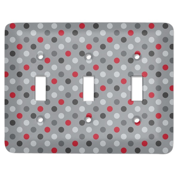 Custom Red & Gray Polka Dots Light Switch Cover (3 Toggle Plate)