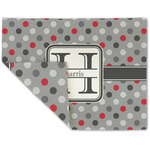 Red & Gray Polka Dots Double-Sided Linen Placemat - Single w/ Name and Initial