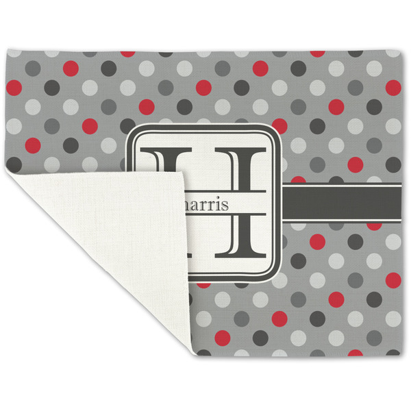 Red & Gray Polka Dots Linen Placemat - Folded Corner (single side)