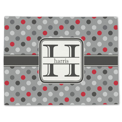 Red & Gray Polka Dots Single-Sided Linen Placemat - Single w/ Name and Initial