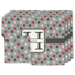 Red & Gray Polka Dots Linen Placemat w/ Name and Initial