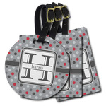Red & Gray Polka Dots Plastic Luggage Tag (Personalized)