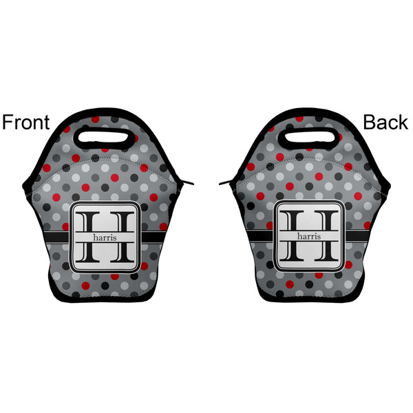 Red & Gray Polka Dots Lunch Bag - Front and Back