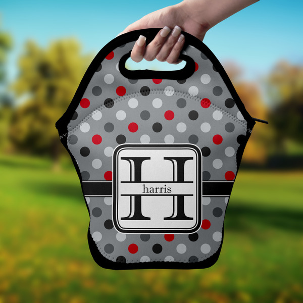 Red & Gray Polka Dots Lunch Bag - Hand