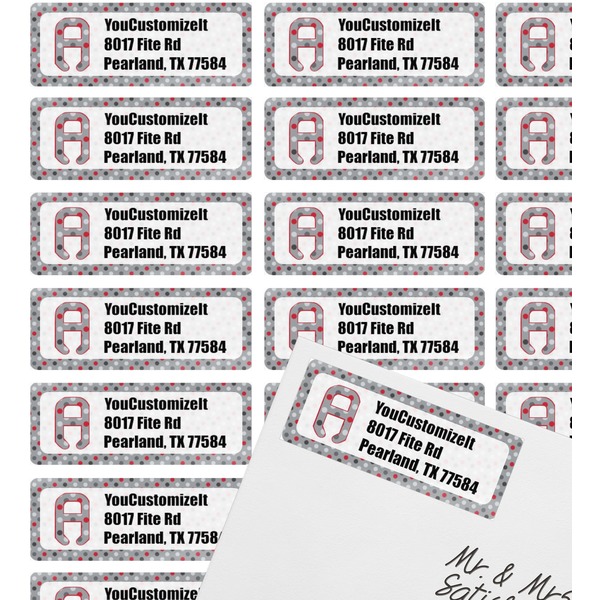 Red & Gray Polka Dots Mailing Label on Envelope - Multiple Labels