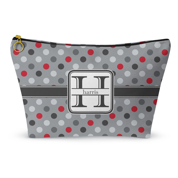Custom Red & Gray Polka Dots Makeup Bag - Large - 12.5"x7" (Personalized)