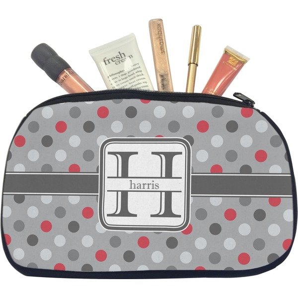 Custom Red & Gray Polka Dots Makeup / Cosmetic Bag - Medium (Personalized)