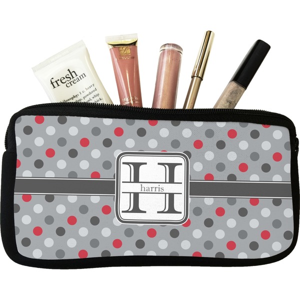 Custom Red & Gray Polka Dots Makeup / Cosmetic Bag - Small (Personalized)