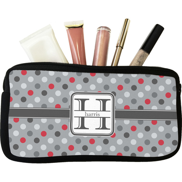 Custom Red & Gray Polka Dots Makeup / Cosmetic Bag (Personalized)