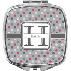 Red & Gray Polka Dots Compact Makeup Mirror (Personalized)
