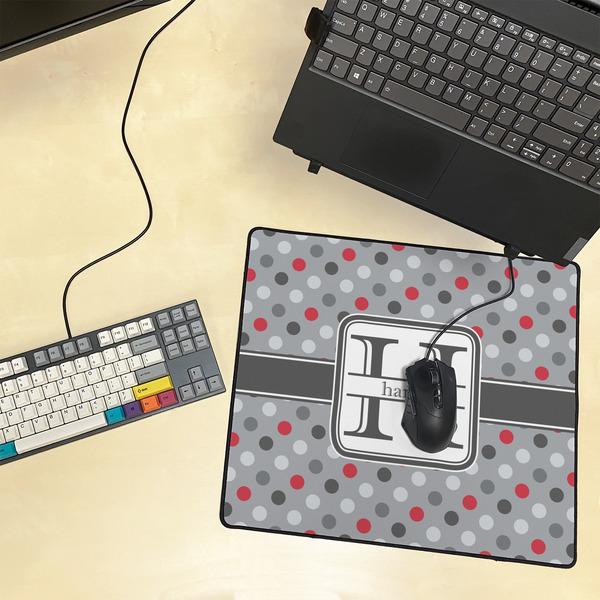 Red & Gray Polka Dots Medium Gaming Mats - LIFESTYLE