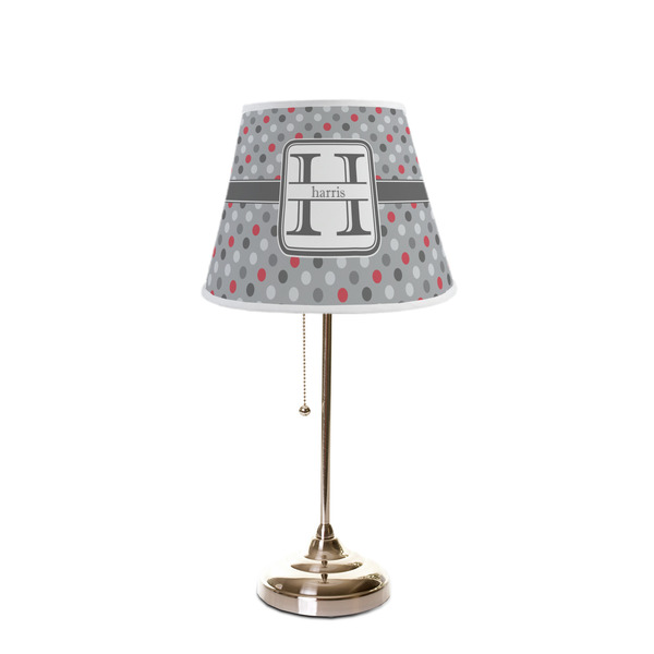 Red & Gray Polka Dots Poly Film Empire Lampshade - On Stand