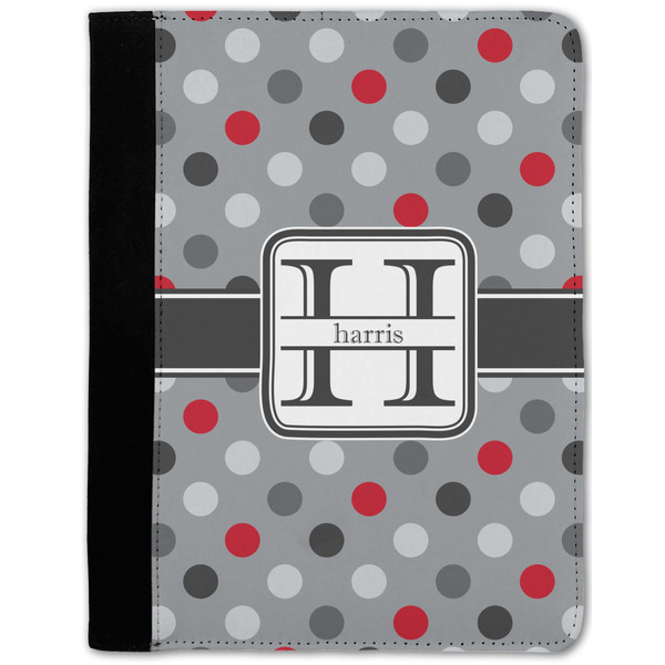 Custom Red & Gray Polka Dots Notebook Padfolio - Medium w/ Name and Initial