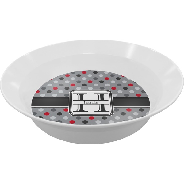 Custom Red & Gray Polka Dots Melamine Bowl - 12 oz (Personalized)