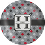 Red & Gray Polka Dots Melamine Salad Plate - 8" (Personalized)