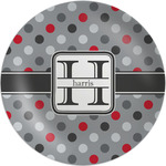 Red & Gray Polka Dots Melamine Plate (Personalized)