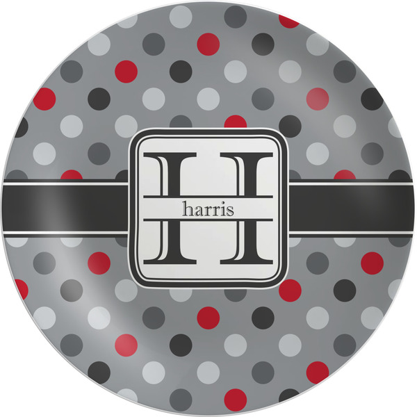 Custom Red & Gray Polka Dots Melamine Plate (Personalized)