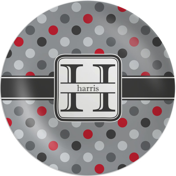 Custom Red & Gray Polka Dots Melamine Salad Plate - 8" (Personalized)