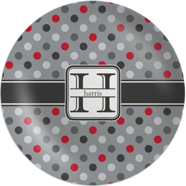 Custom Red & Gray Polka Dots Melamine Plate (Personalized)