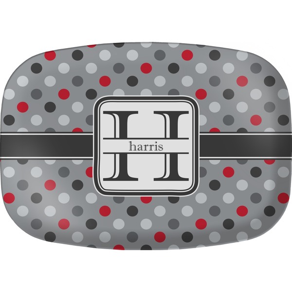 Custom Red & Gray Polka Dots Melamine Platter (Personalized)