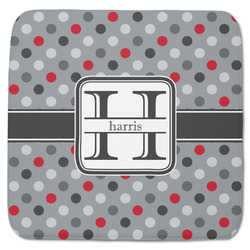 Red & Gray Polka Dots Memory Foam Bath Mat - 48"x48" (Personalized)