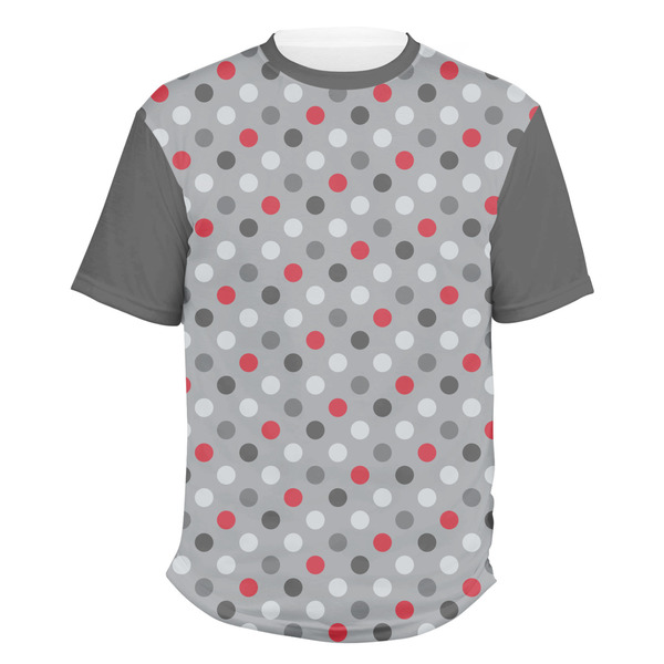 Custom Red & Gray Polka Dots Men's Crew T-Shirt - Small