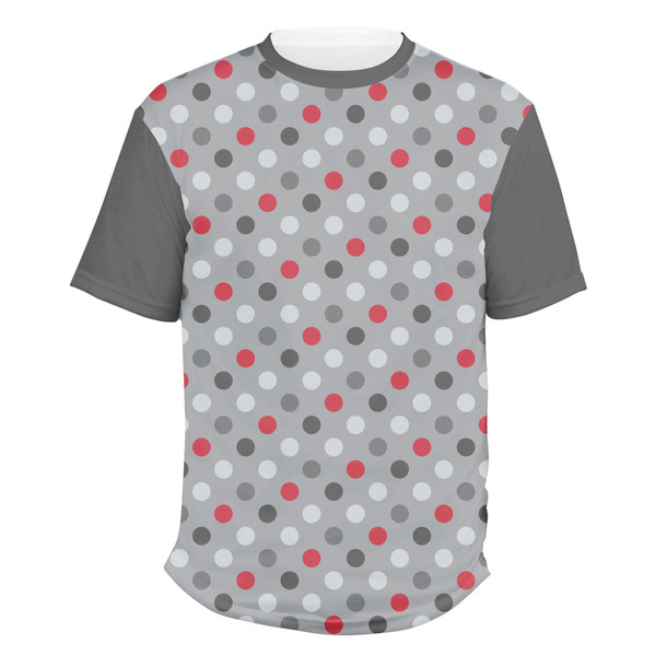 Custom Red & Gray Polka Dots Men's Crew T-Shirt - 2X Large