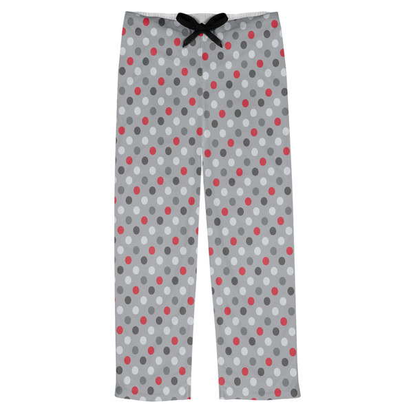 Custom Red & Gray Polka Dots Mens Pajama Pants - XS