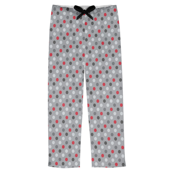 Custom Red & Gray Polka Dots Mens Pajama Pants - XS