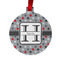 Red & Gray Polka Dots Metal Ball Ornament - Front