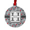 Red & Gray Polka Dots Metal Ball Ornament - Double Sided w/ Name and Initial