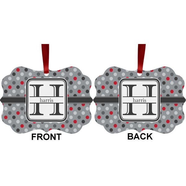 Red & Gray Polka Dots Metal Benilux Ornament - Front and Back (APPROVAL)