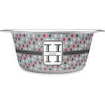 Red & Gray Polka Dots Stainless Steel Dog Bowl (Personalized)