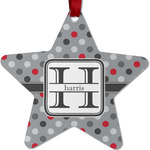 Red & Gray Polka Dots Metal Star Ornament - Double Sided w/ Name and Initial