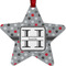Red & Gray Polka Dots Metal Star Ornament - Double Sided w/ Name and Initial