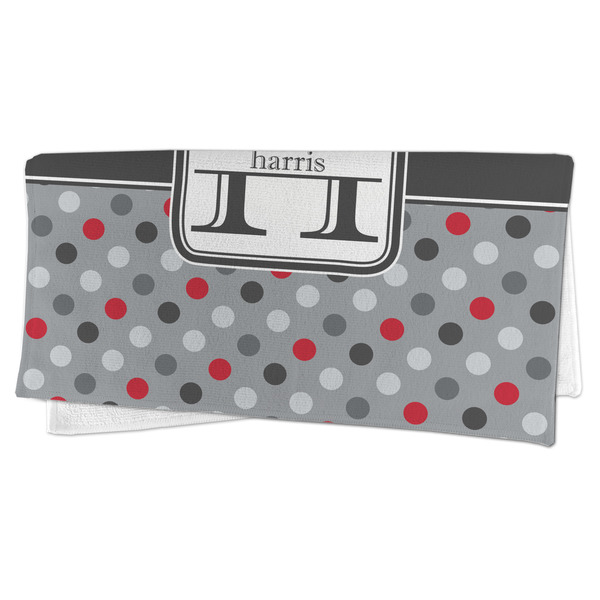 Red & Gray Polka Dots Microfiber Dish Rag - FOLDED (half)