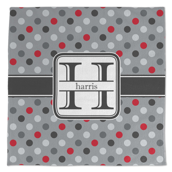 Custom Red & Gray Polka Dots Microfiber Dish Towel (Personalized)