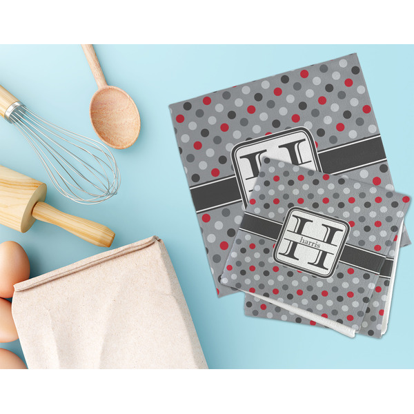 Red & Gray Polka Dots Microfiber Dish Rag - LIFESTYLE