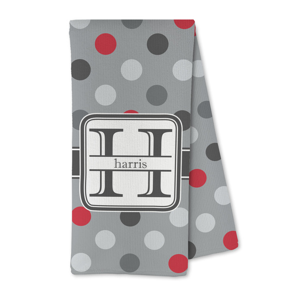 Custom Red & Gray Polka Dots Kitchen Towel - Microfiber (Personalized)