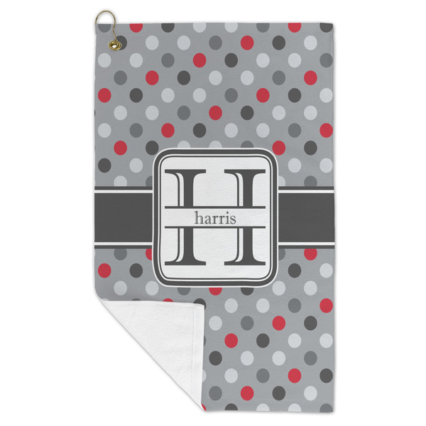 Red & Gray Polka Dots Microfiber Golf Towels - FOLD