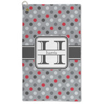 Red & Gray Polka Dots Microfiber Golf Towel - Large (Personalized)