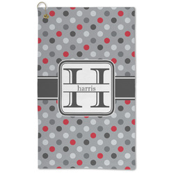 Red & Gray Polka Dots Microfiber Golf Towel (Personalized)