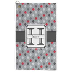 Red & Gray Polka Dots Microfiber Golf Towel (Personalized)