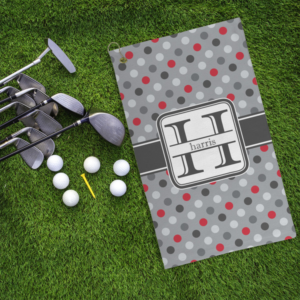 Red & Gray Polka Dots Microfiber Golf Towels - LIFESTYLE